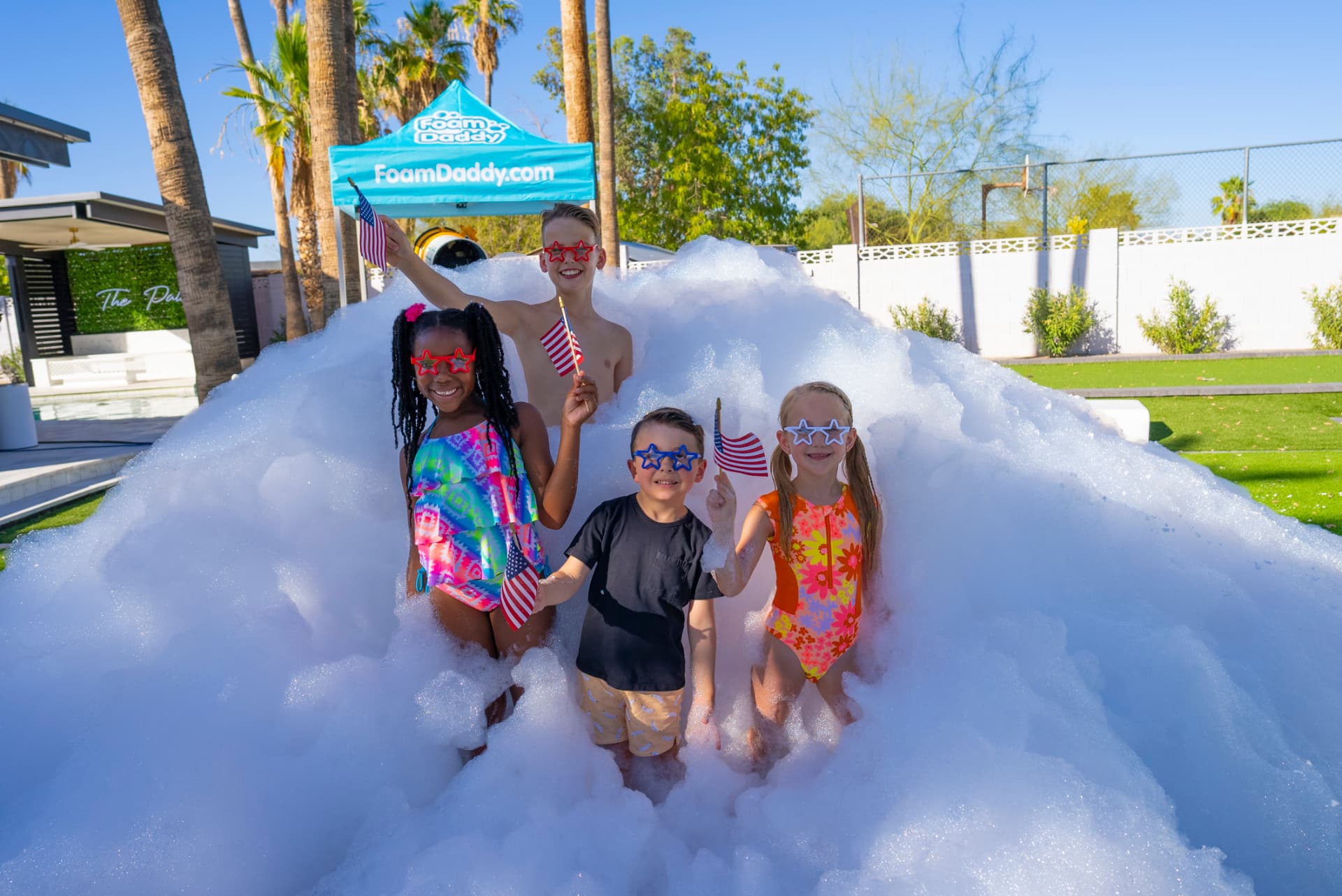 School foam party in Cincinnati with students at a field day